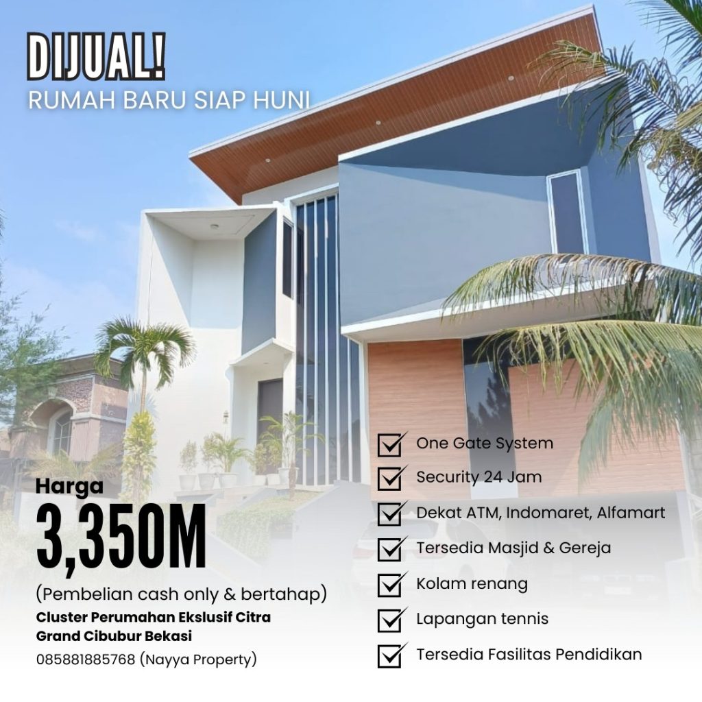 For Sale Rumah Baru Siap Huni Dalam Cluster Perumahan Ekslusif Citra Grand Cibubur Bekasi